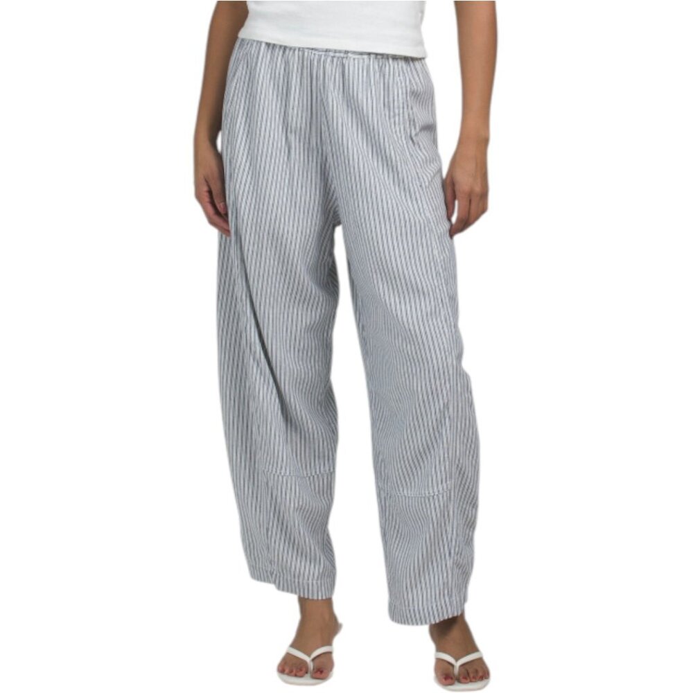 Max Studio Blue and White Striped Cropped Wide-Leg Pants